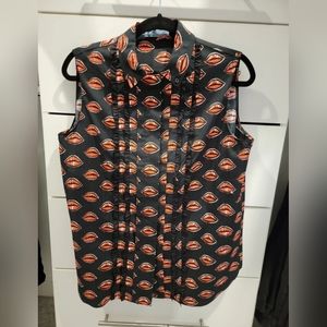 Prada Blouse NWOT Size 10 Lips Black Authentic